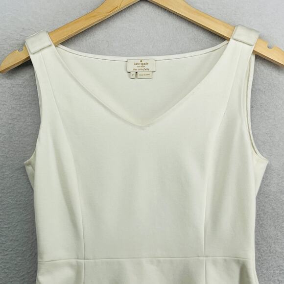 KATE SPADE Top 2 Ponte Sleeveless Peplum Blouse Rayon Blend Tank V-Neck White - Picture 3 of 12